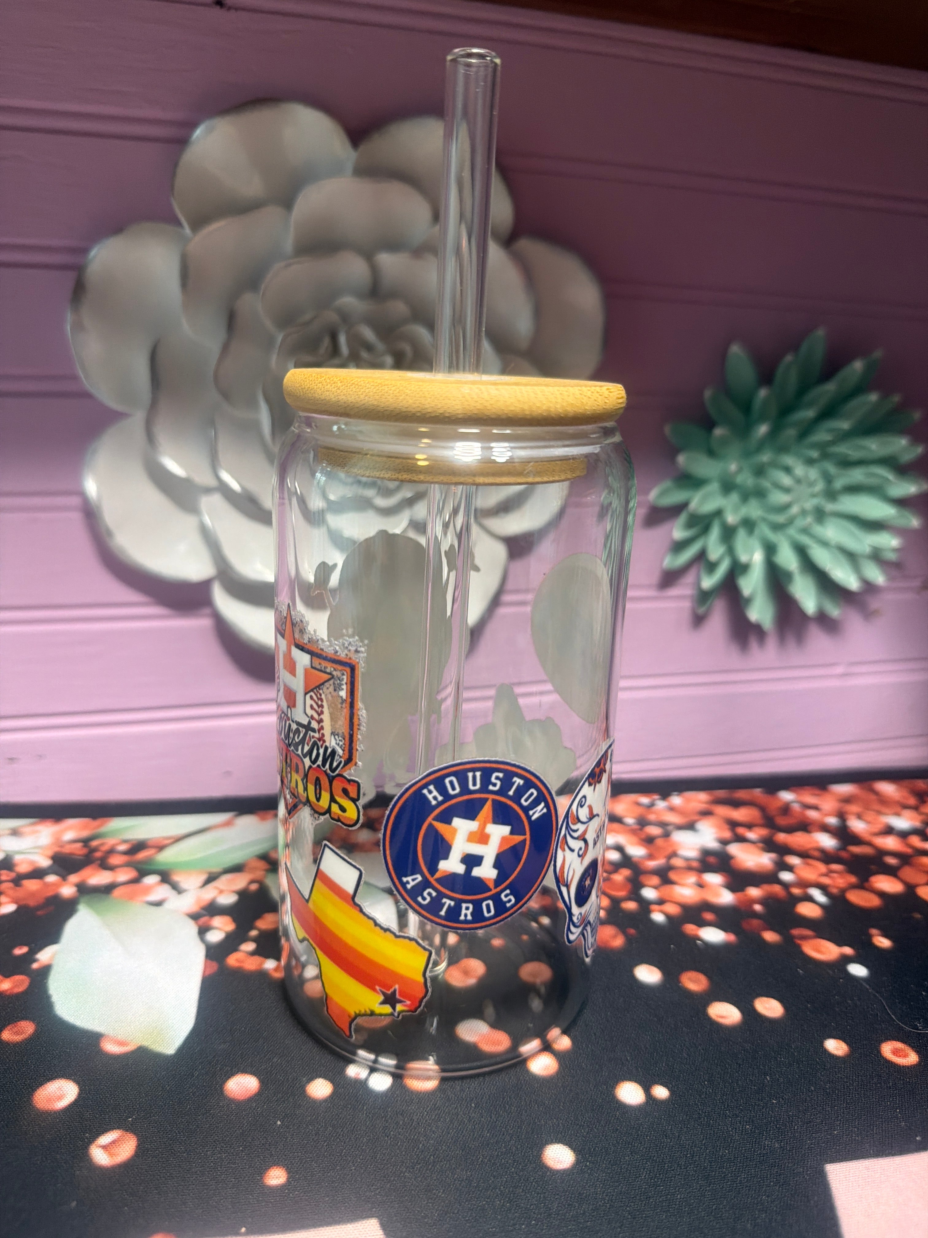 Houston Astros glass cup 16 oz stickers UV-DTF