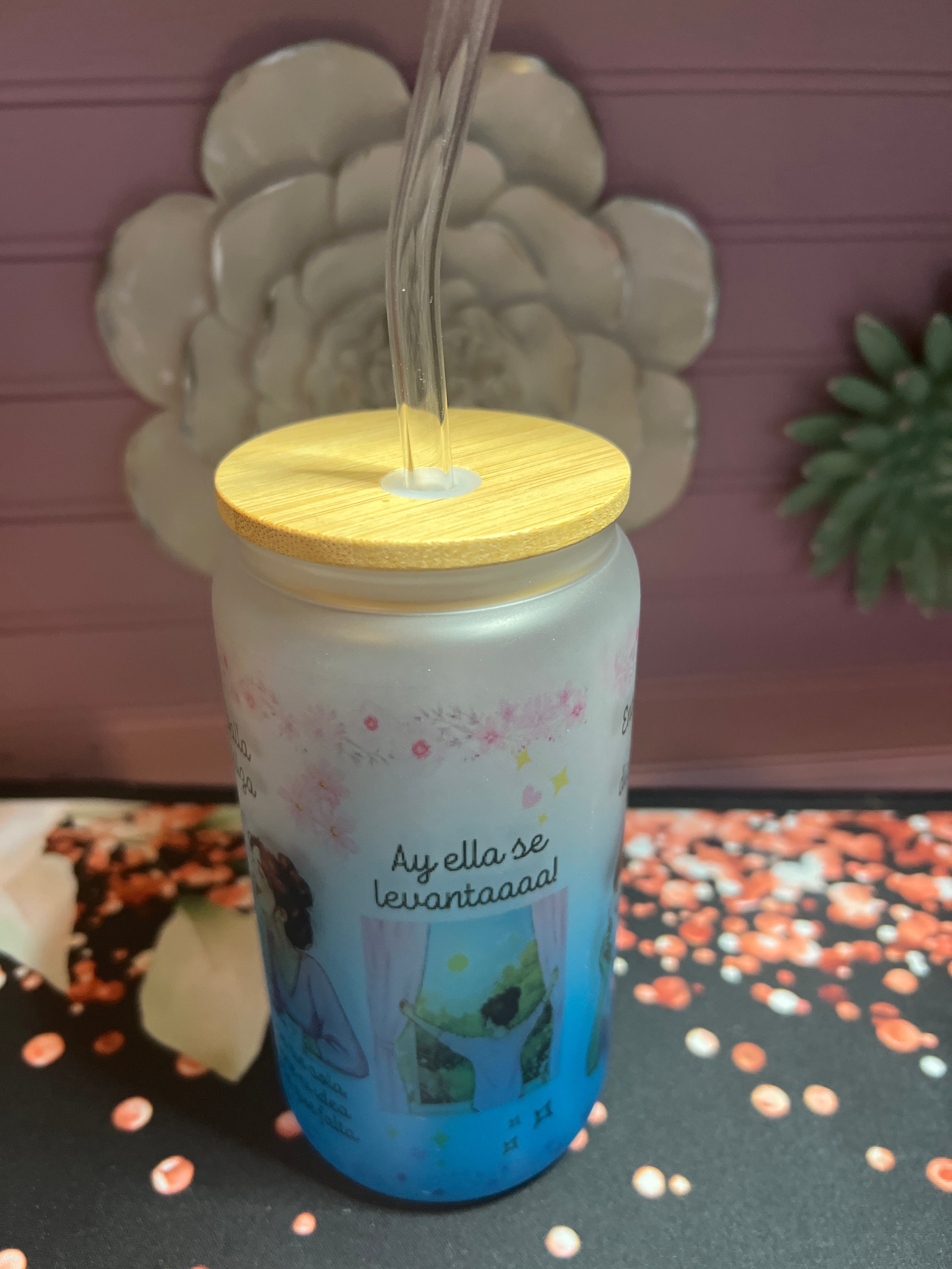 Blue frosted glass cup 16 oz