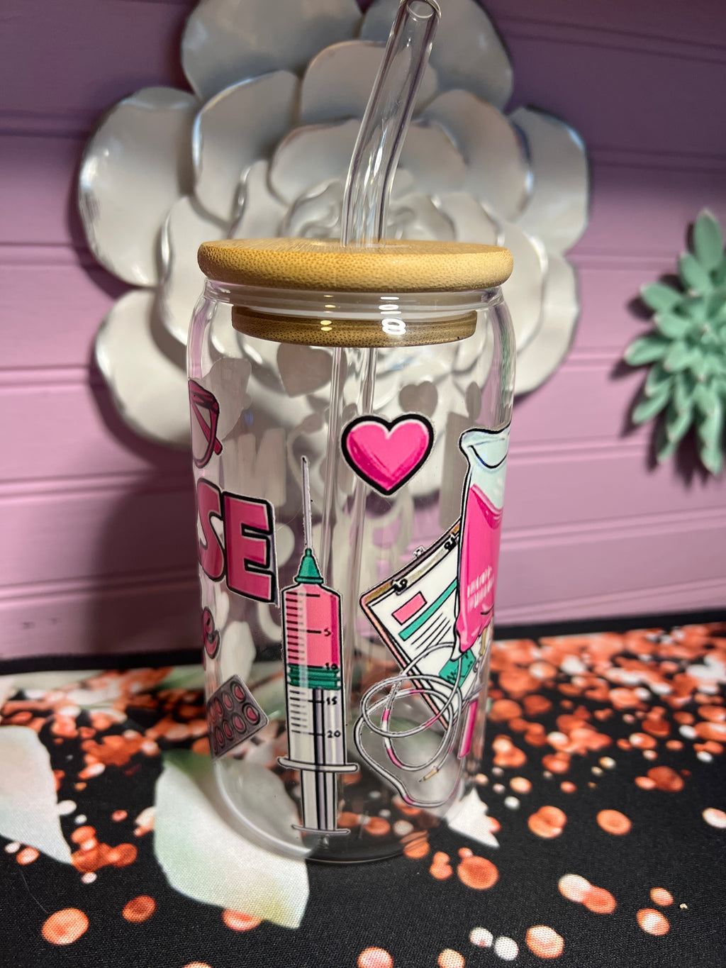 Nurse Life cup clear glass 16 oz