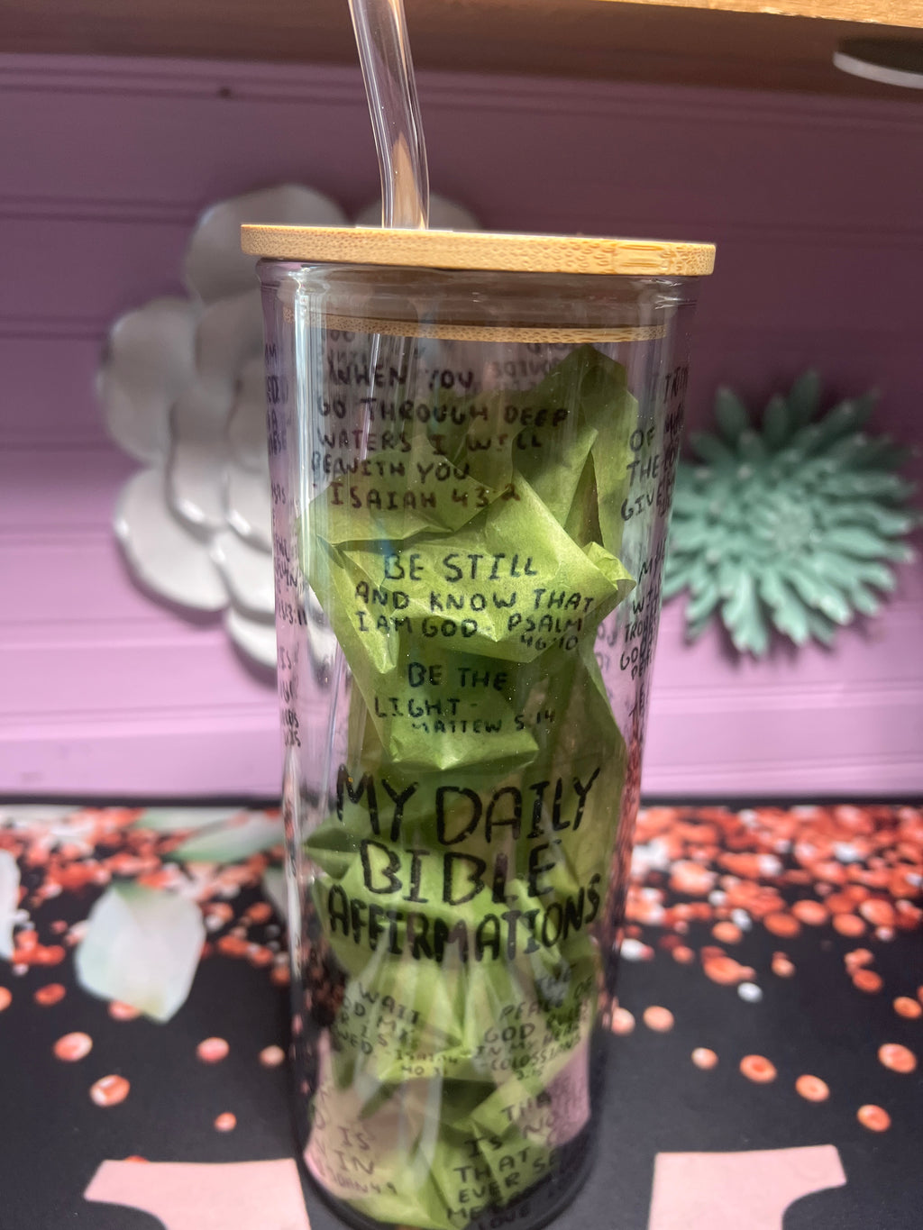 My Daily Bible Affirmation glass cup 20 oz