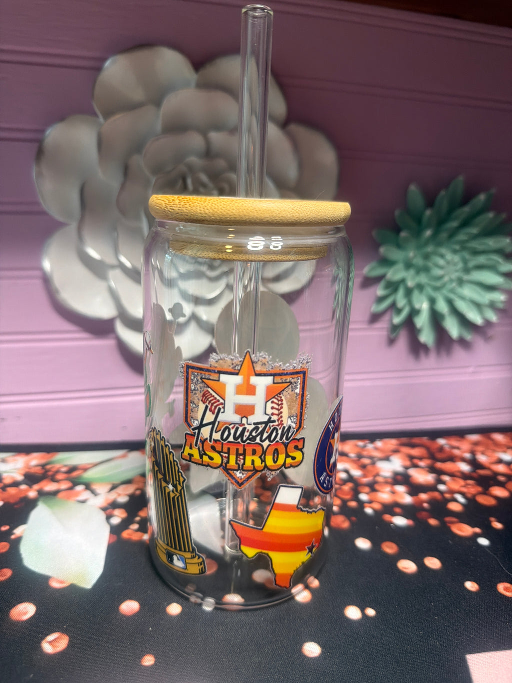 Houston Astros glass cup 16 oz stickers UV-DTF