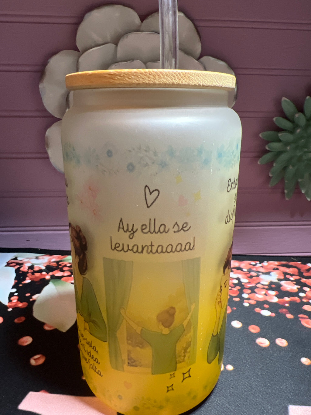 Yellow frosted glass cup 16 oz