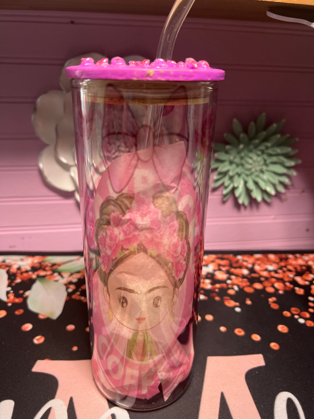 Frida Kahlo glass cup 20 oz