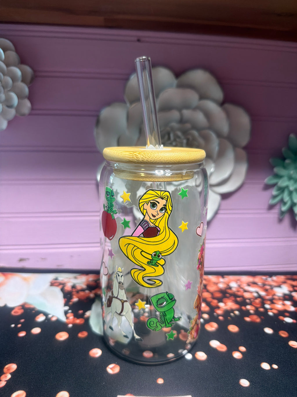 Rapunzel stickers UV-DTF glass cup 16 oz