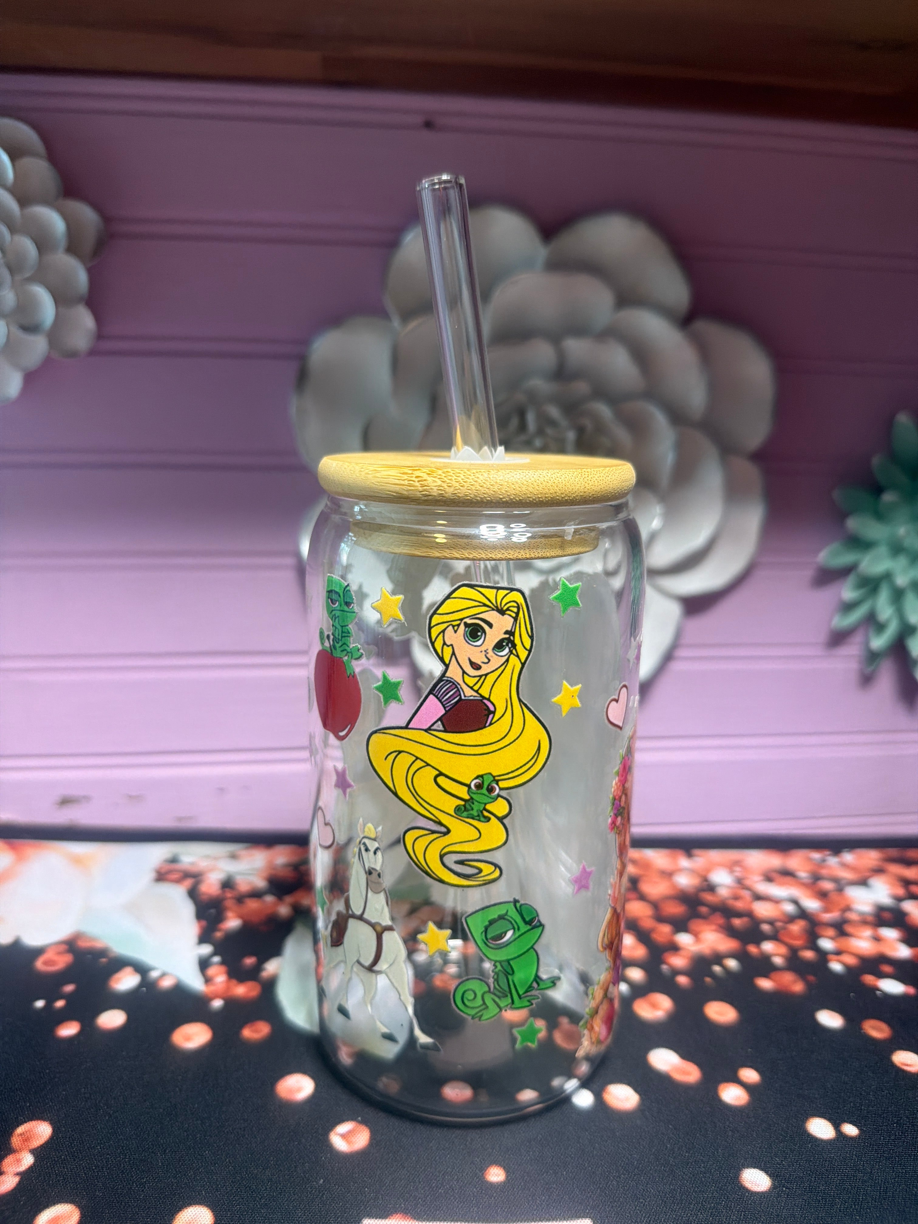 Rapunzel stickers UV-DTF glass cup 16 oz