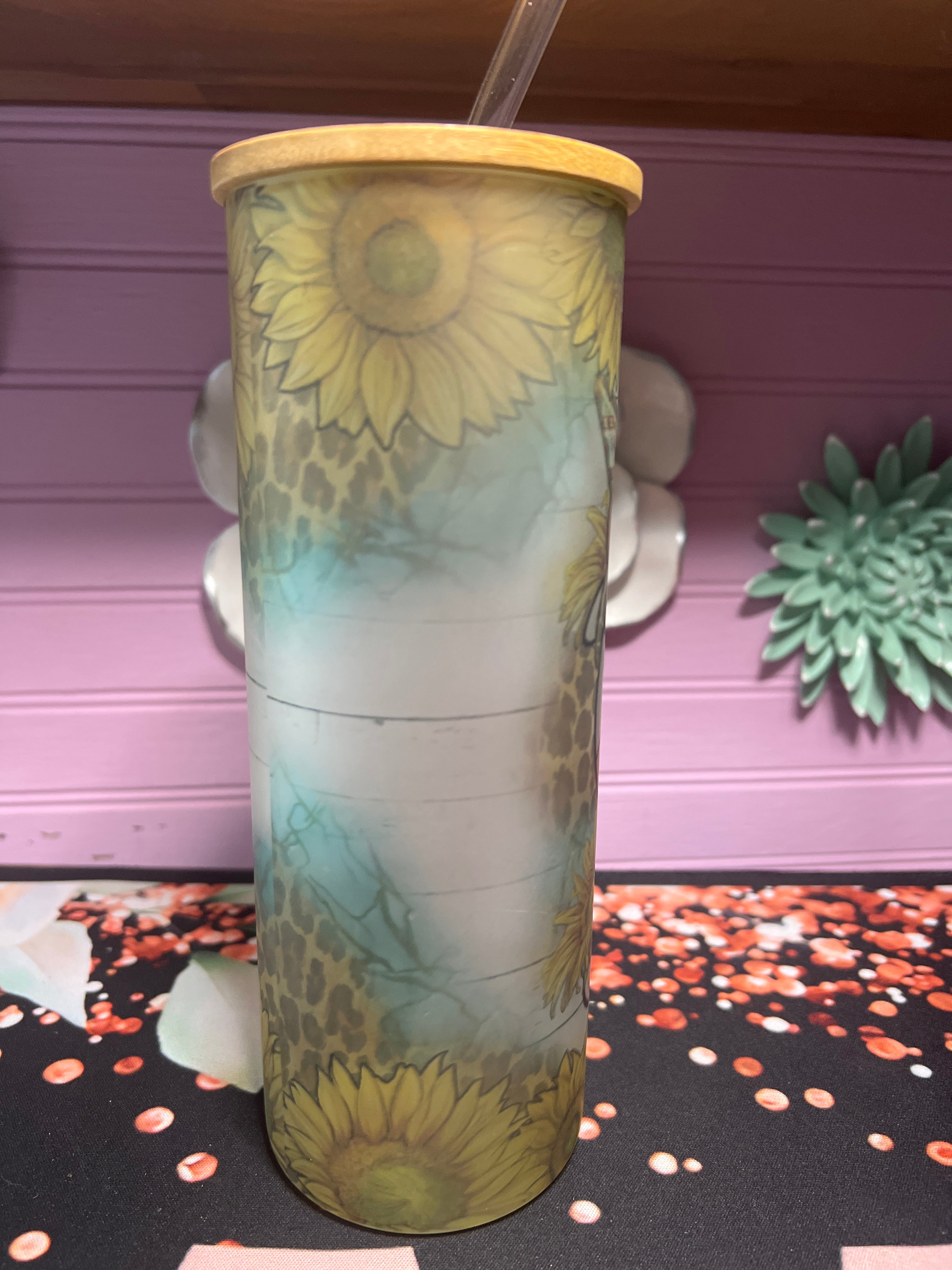 Vaquita girasoles frosted glass cup 20 oz
