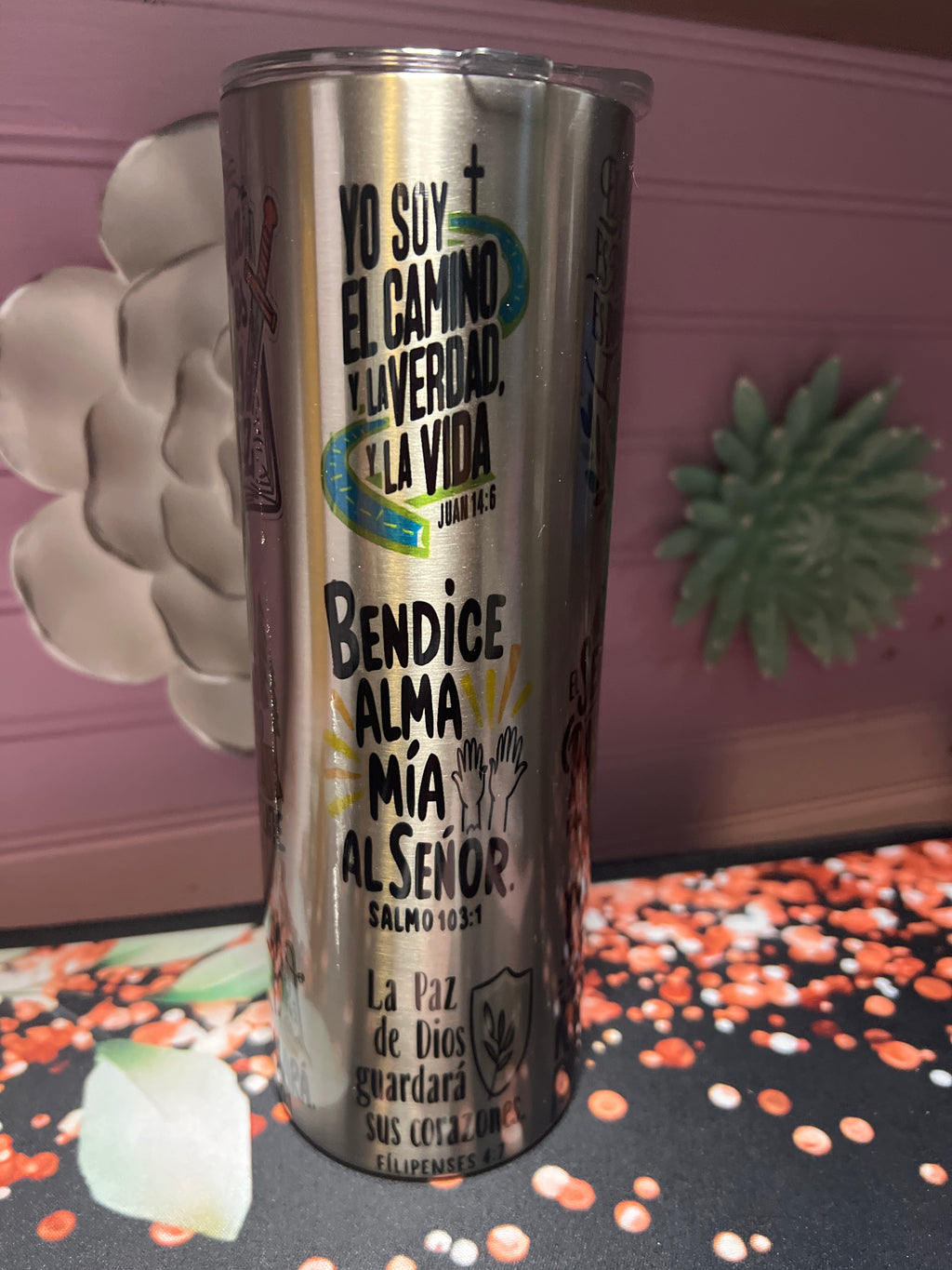 Textos bíblicos acero inoxidable tumbler 20 oz