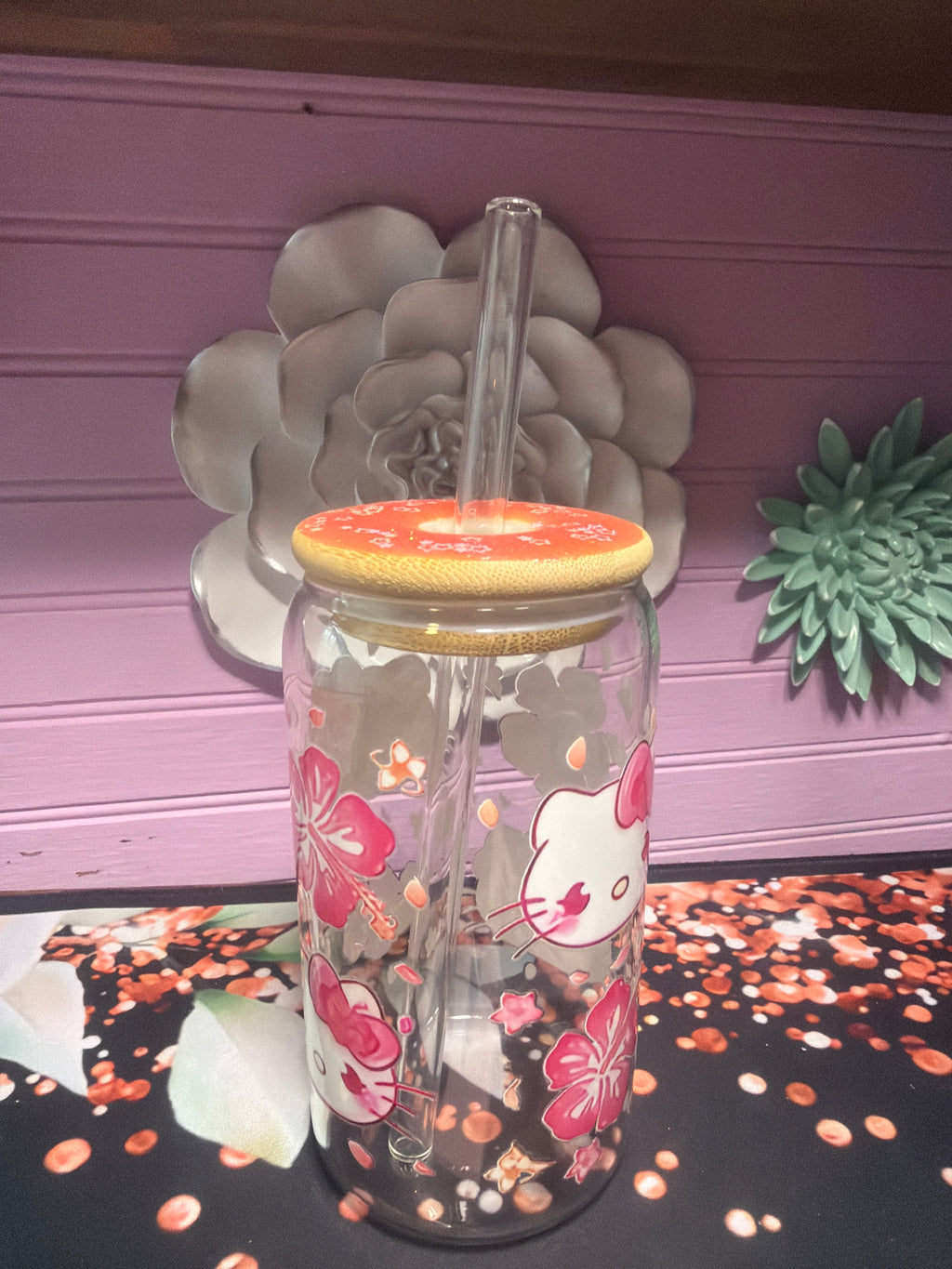 Hello Kitty sticker UV DTF glass cup 16 oz