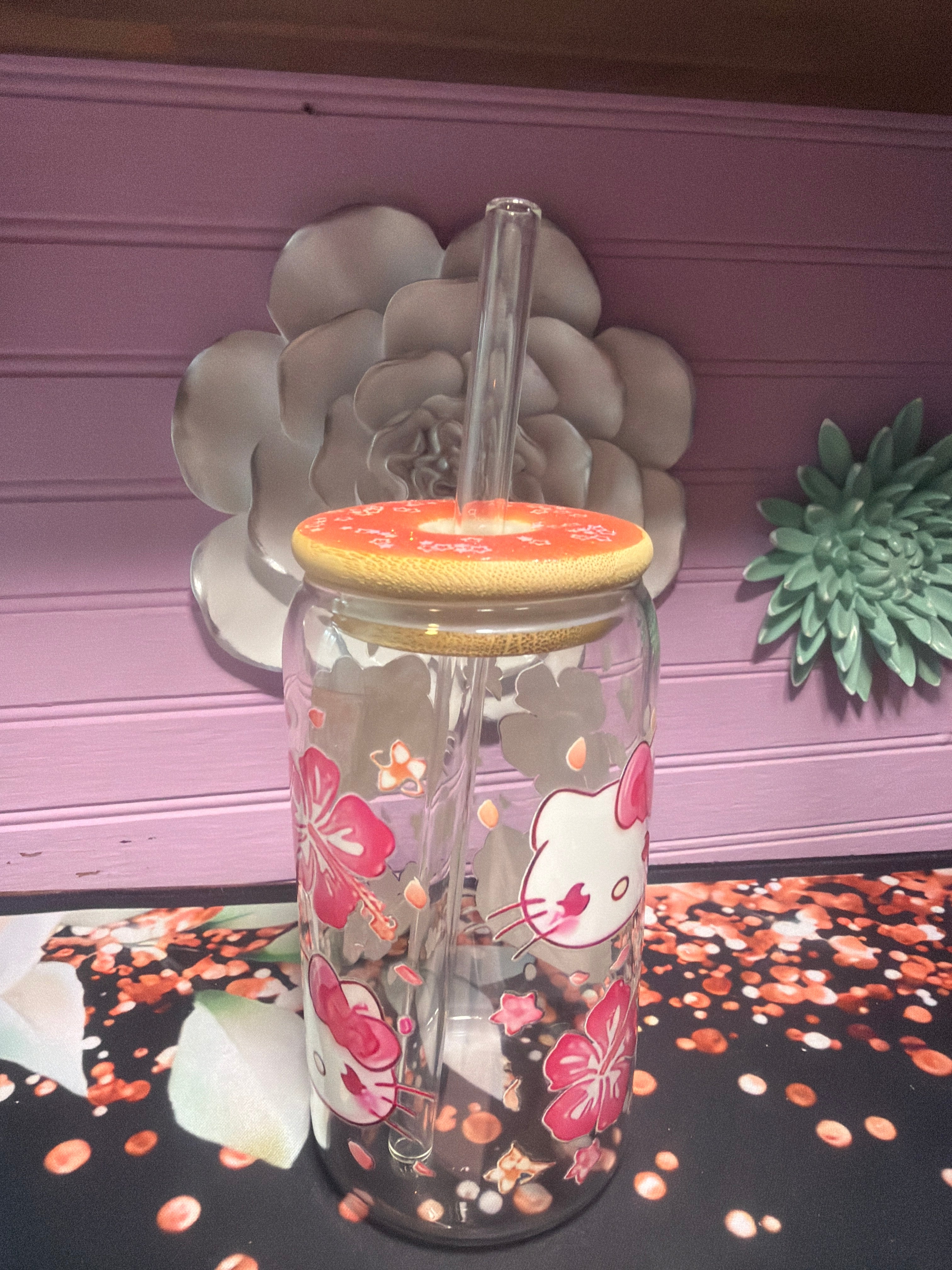 Hello Kitty sticker UV DTF glass cup 16 oz