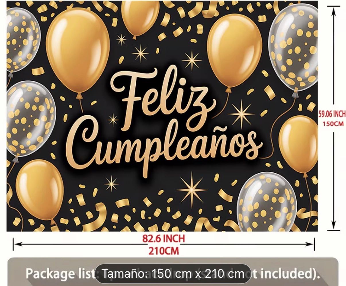 Letrero de tela Feliz cumpleaños 82.6x59.6 inch