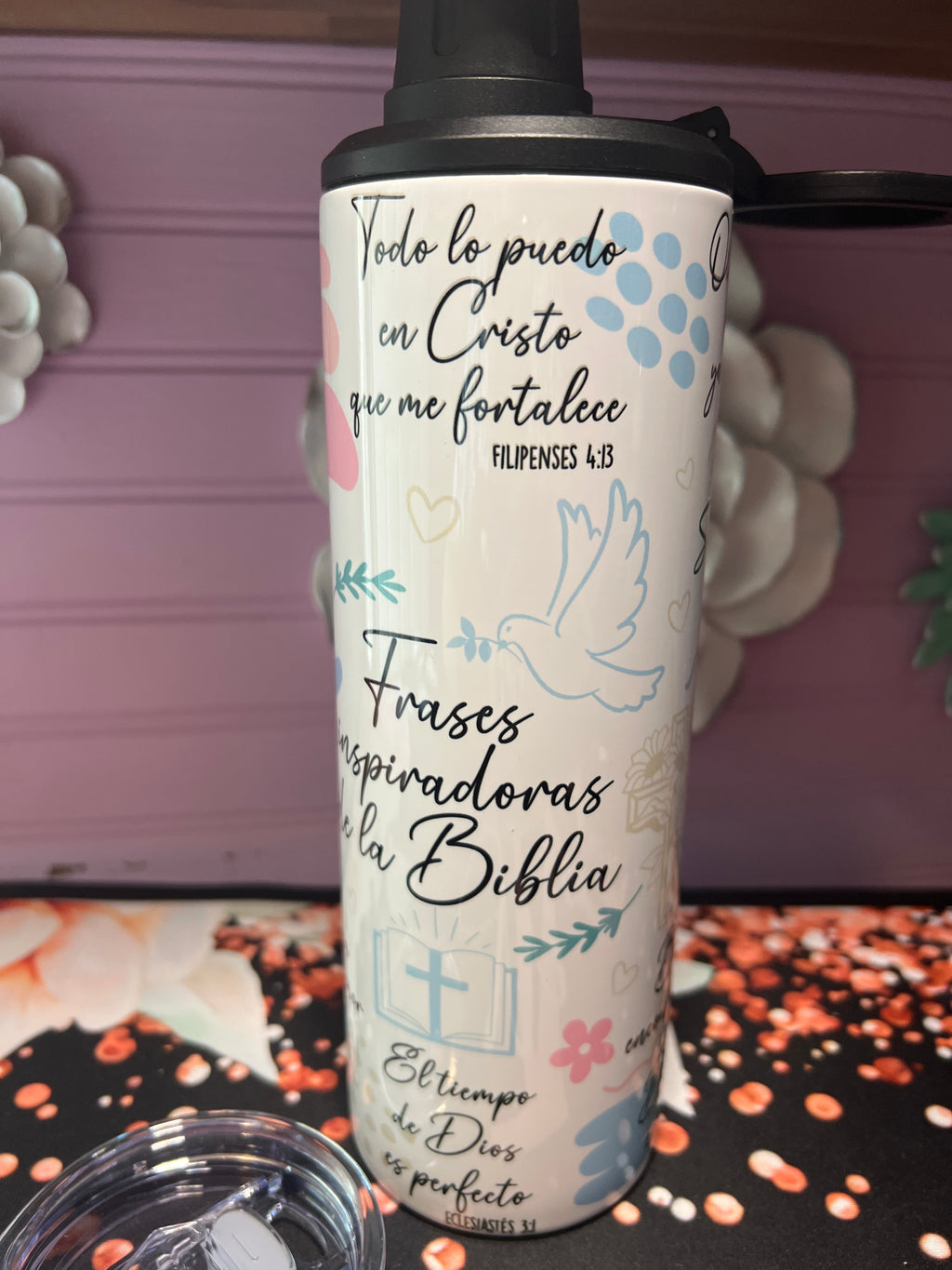Versículos bíblicos tumbler 20oz 2 in 1 doble tapa