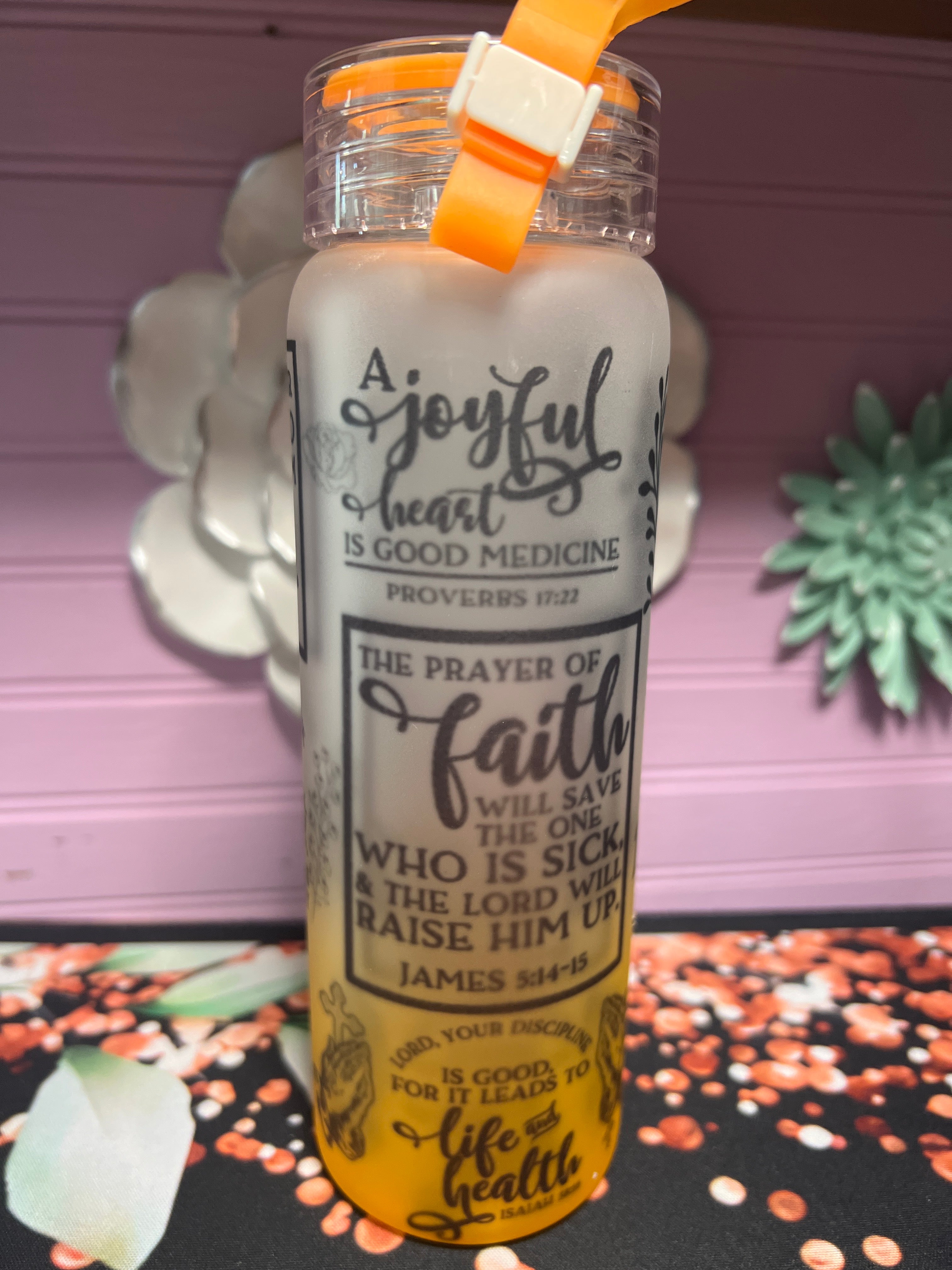 Textos bíblicos en inglés frosted glass cup 17 oz