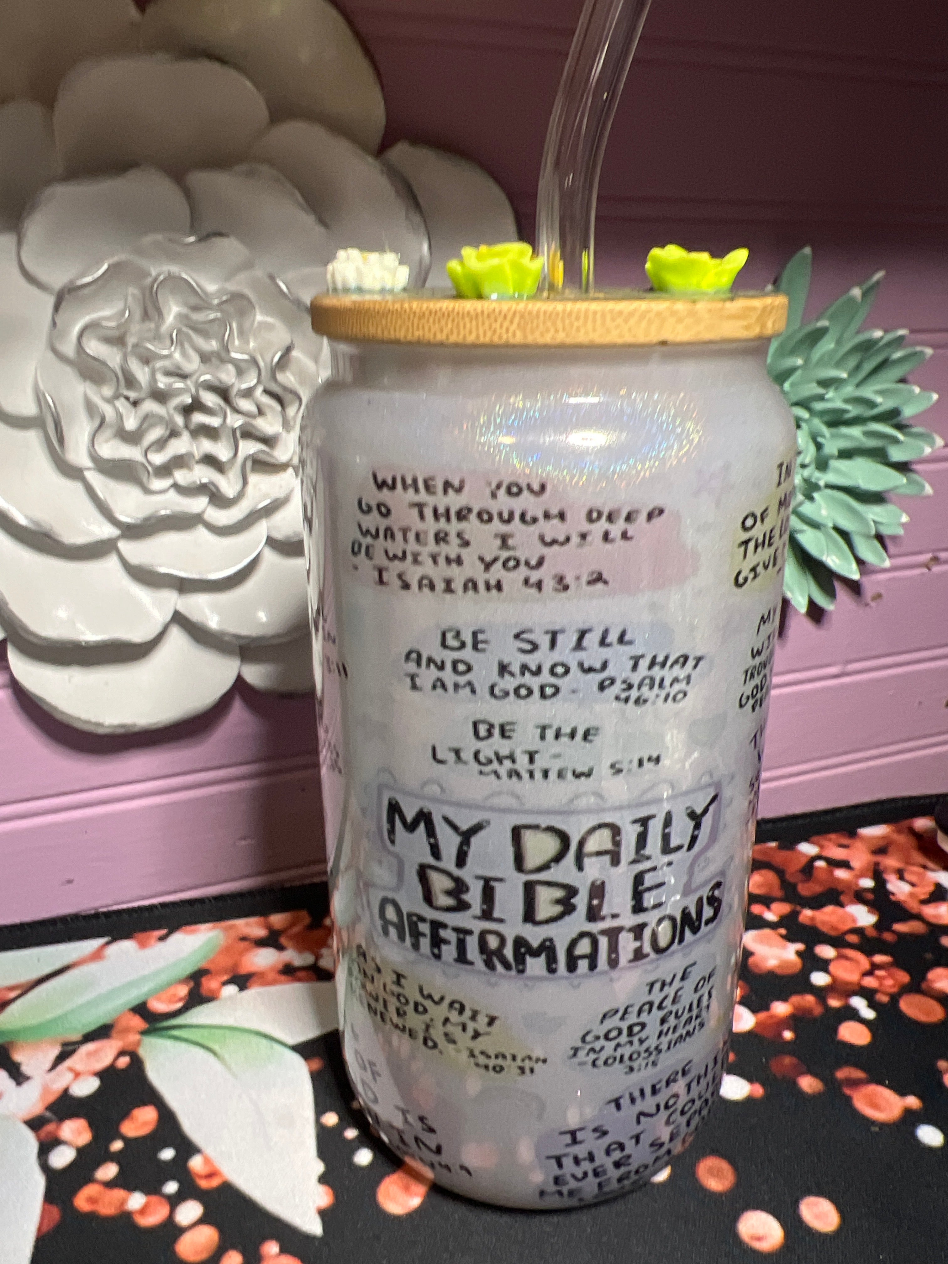 My daily Bible affirmation glass cup 16 oz
