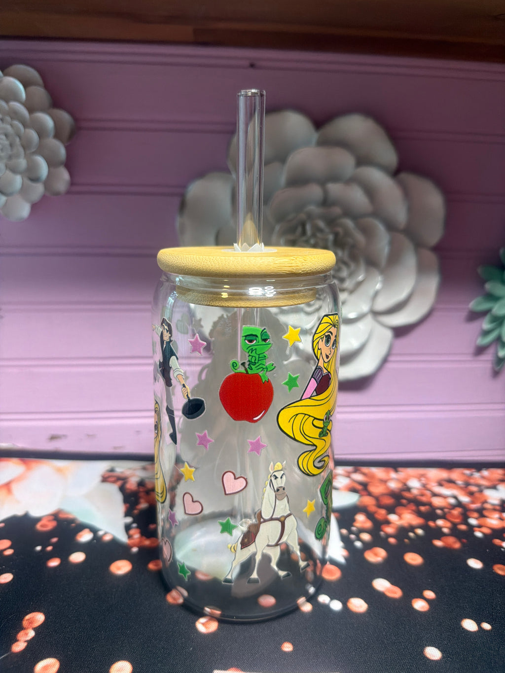 Rapunzel stickers UV-DTF glass cup 16 oz