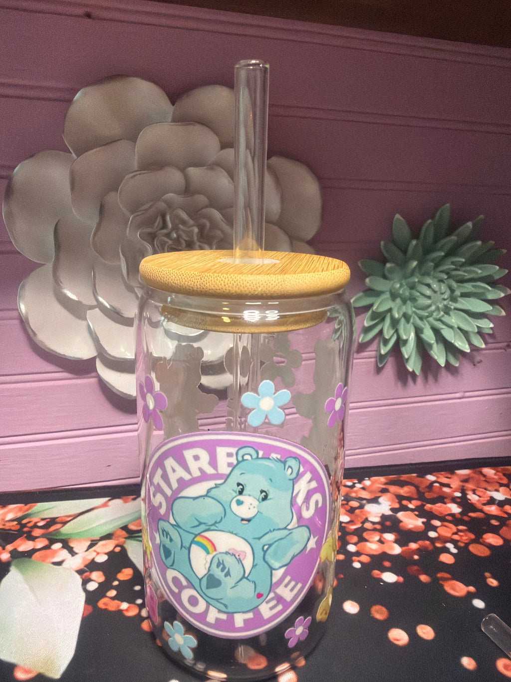 Bear glass cup 16 oz stickers UV-DTF