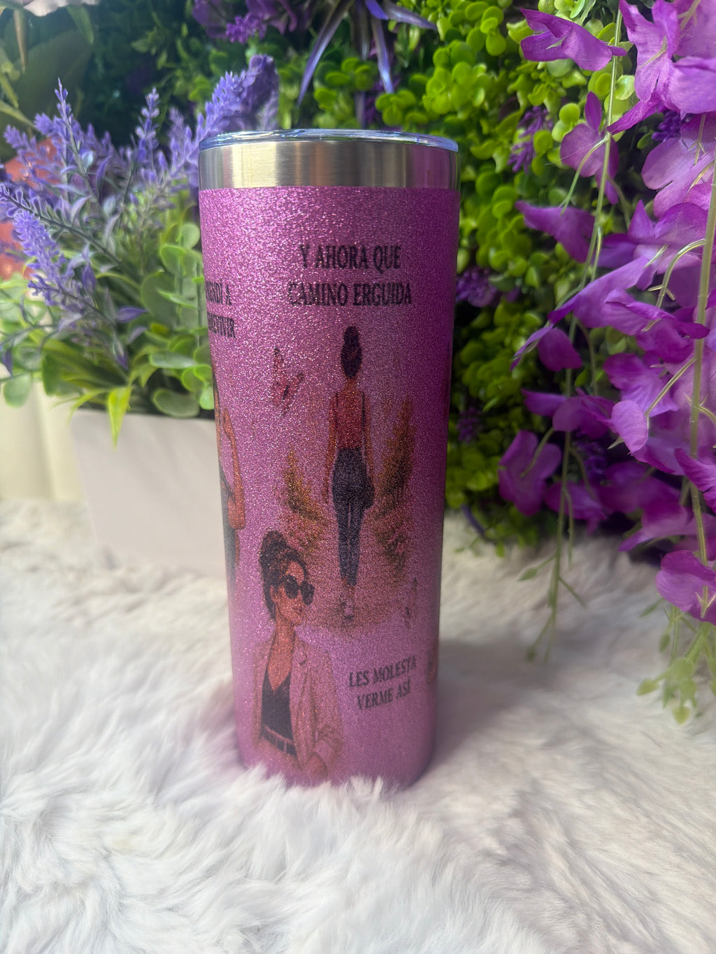 Que hablen de mí tumbler morado con destellos de glitter 20 oz