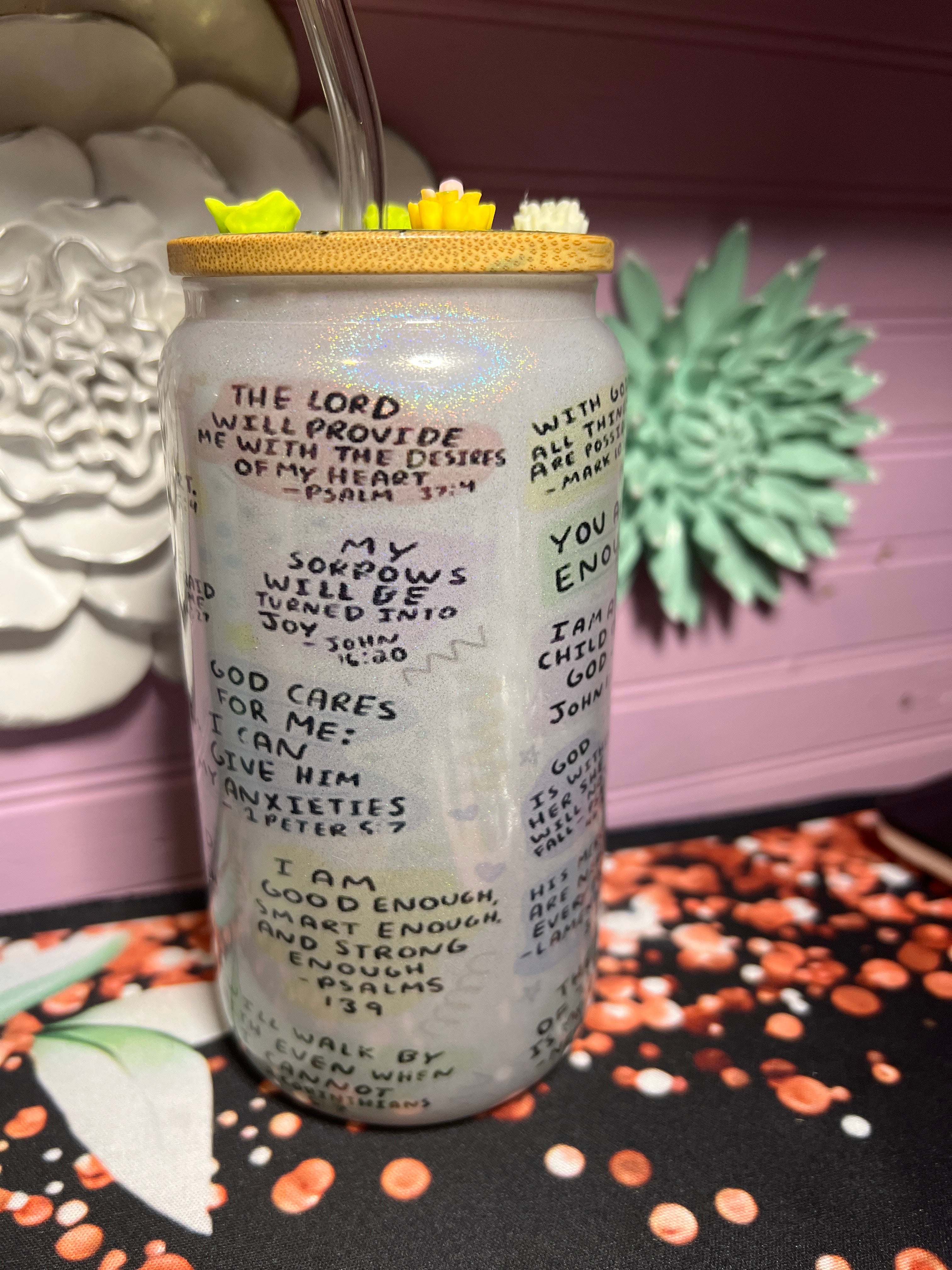 My daily Bible affirmation glass cup 16 oz