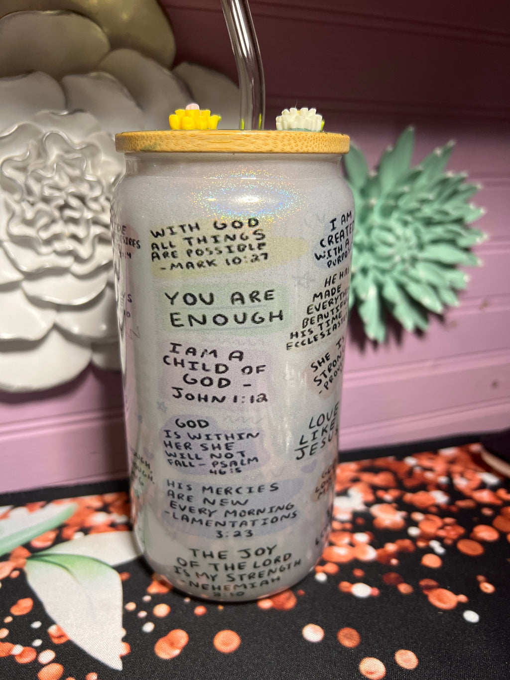 My daily Bible affirmation glass cup 16 oz