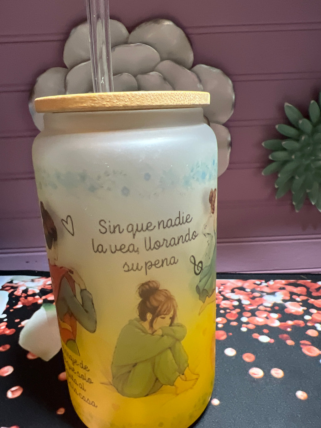 Yellow frosted glass cup 16 oz