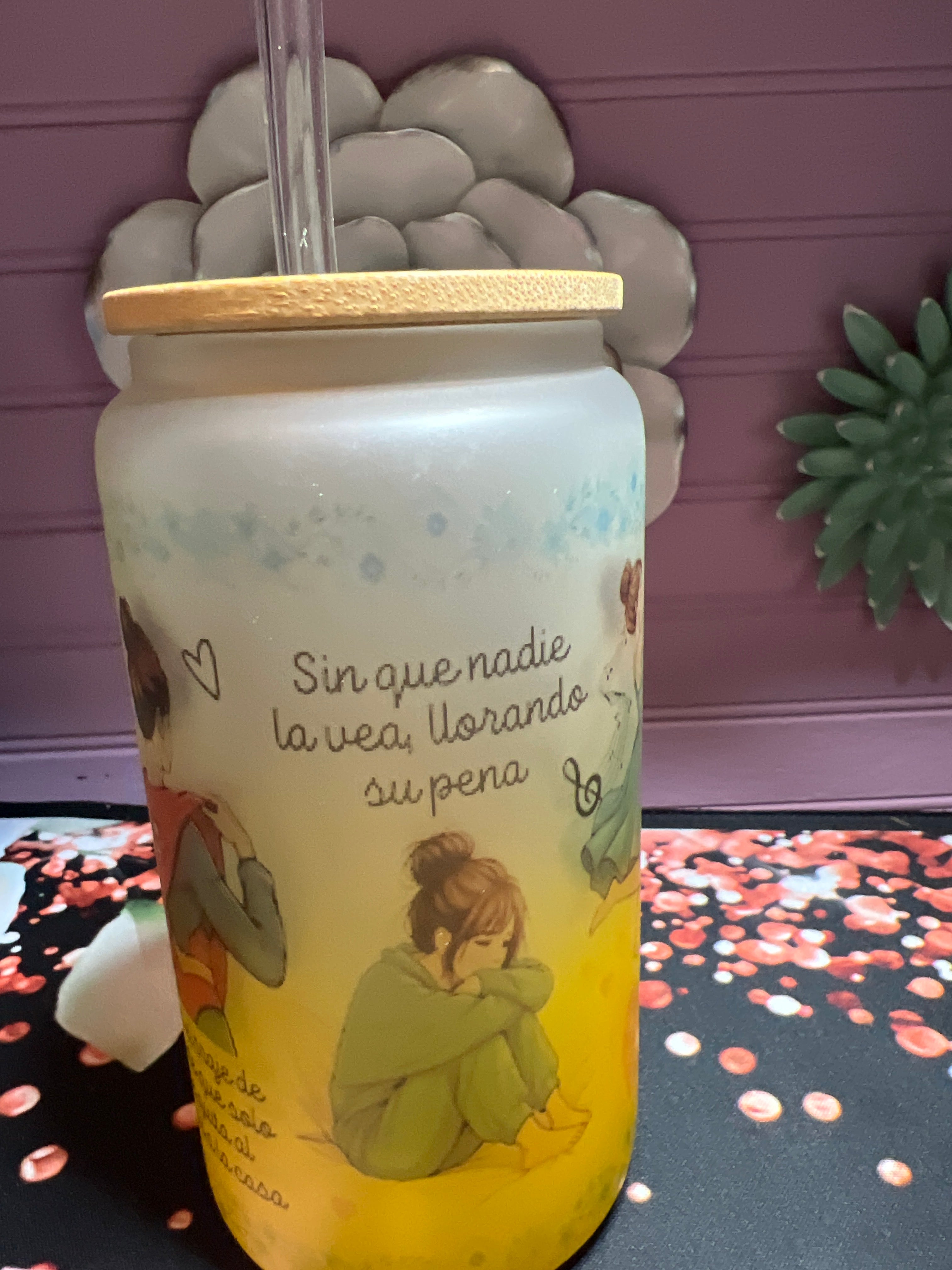 Yellow frosted glass cup 16 oz