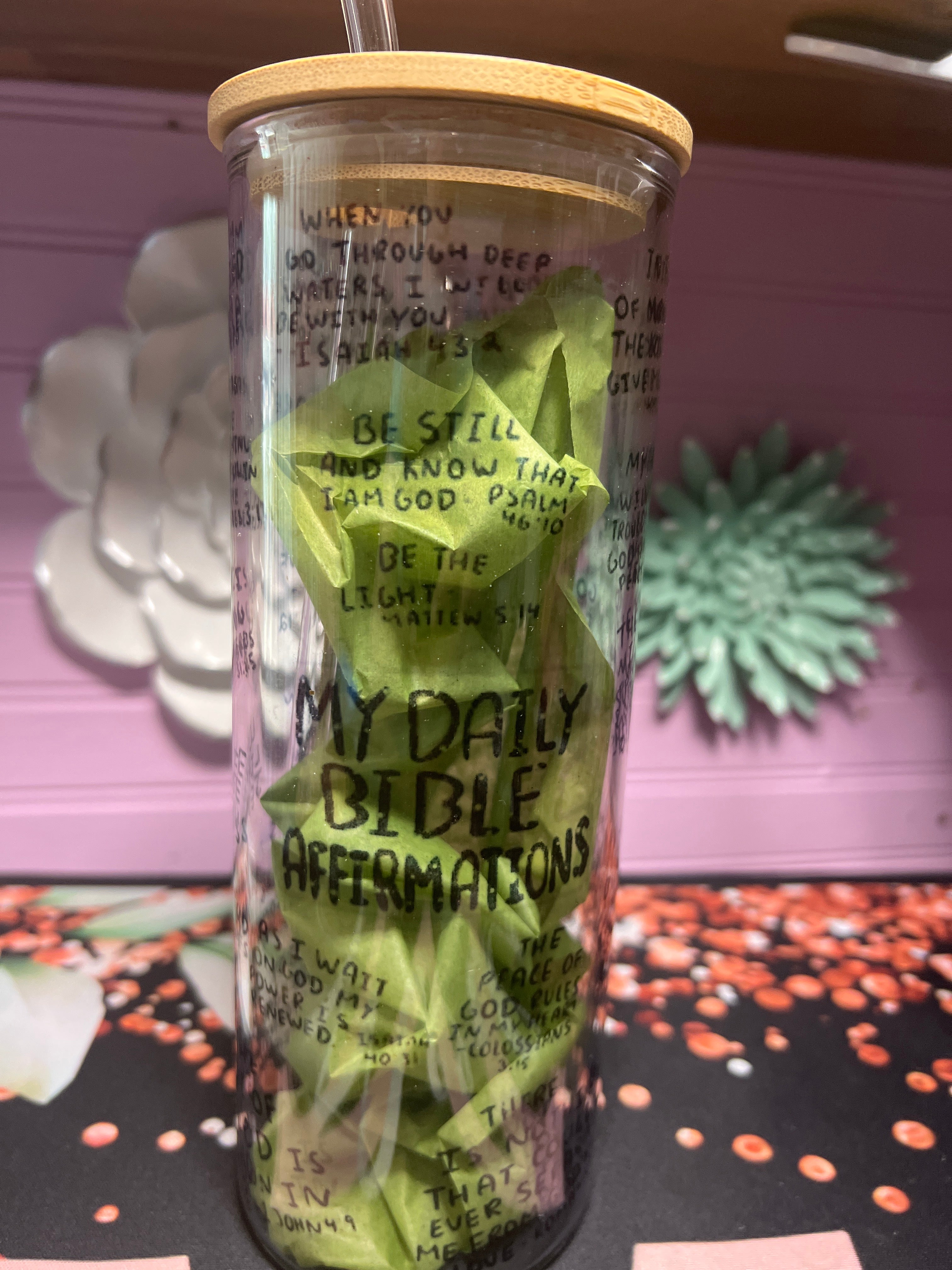 My Daily Bible Affirmation glass cup 20 oz