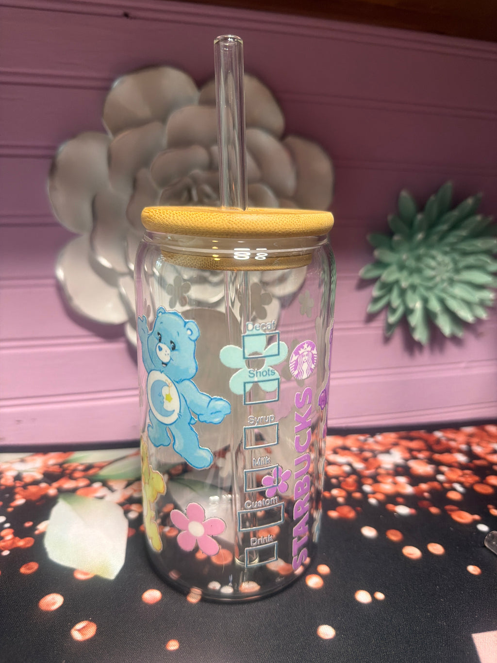 Bear glass cup 16 oz stickers UV-DTF
