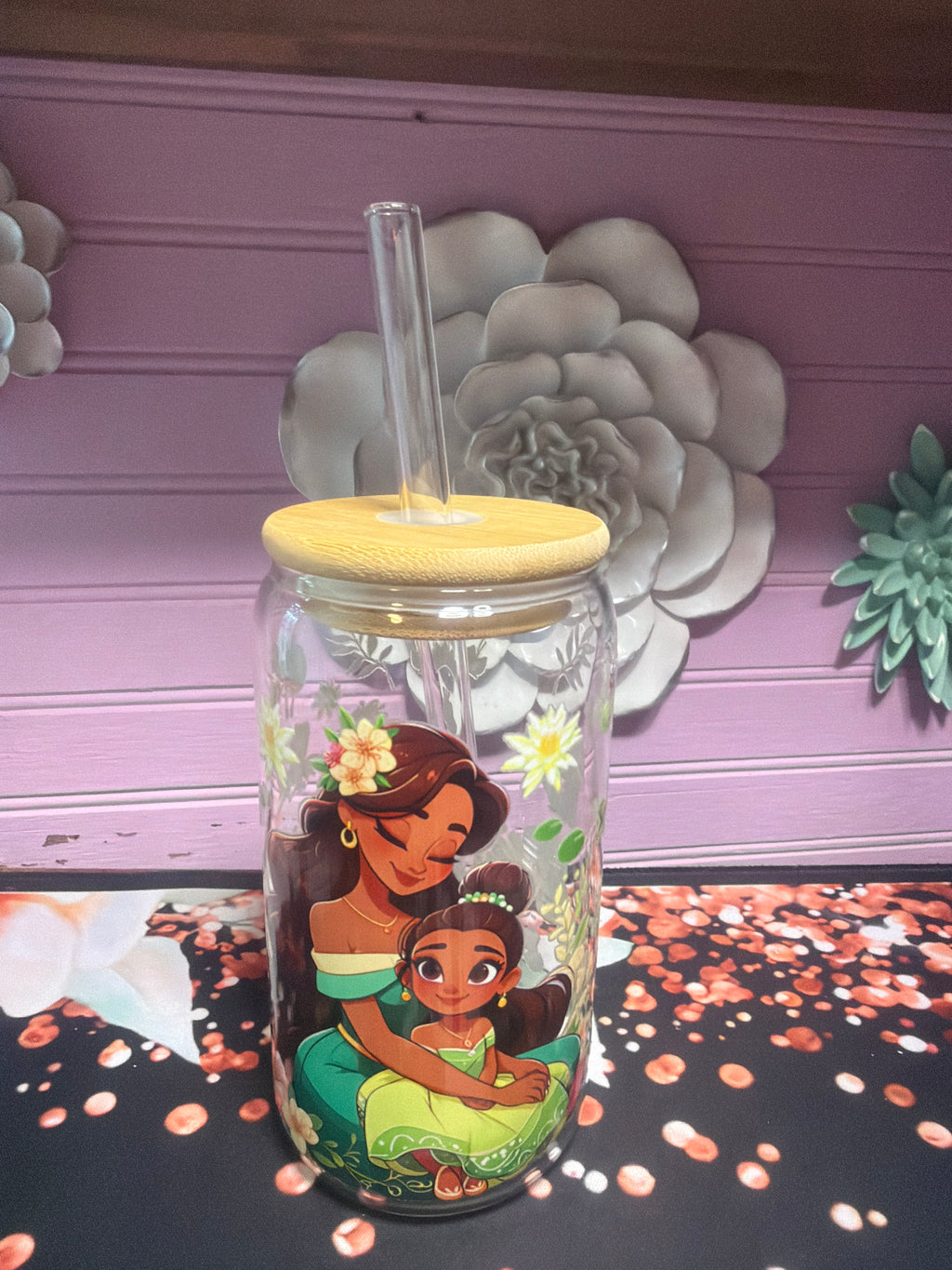 Tiana glass cup 16 oz stickers UV-DTF