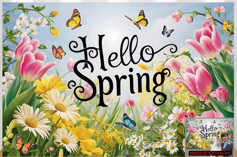 Hello Spring 90”x70” letrero de tela