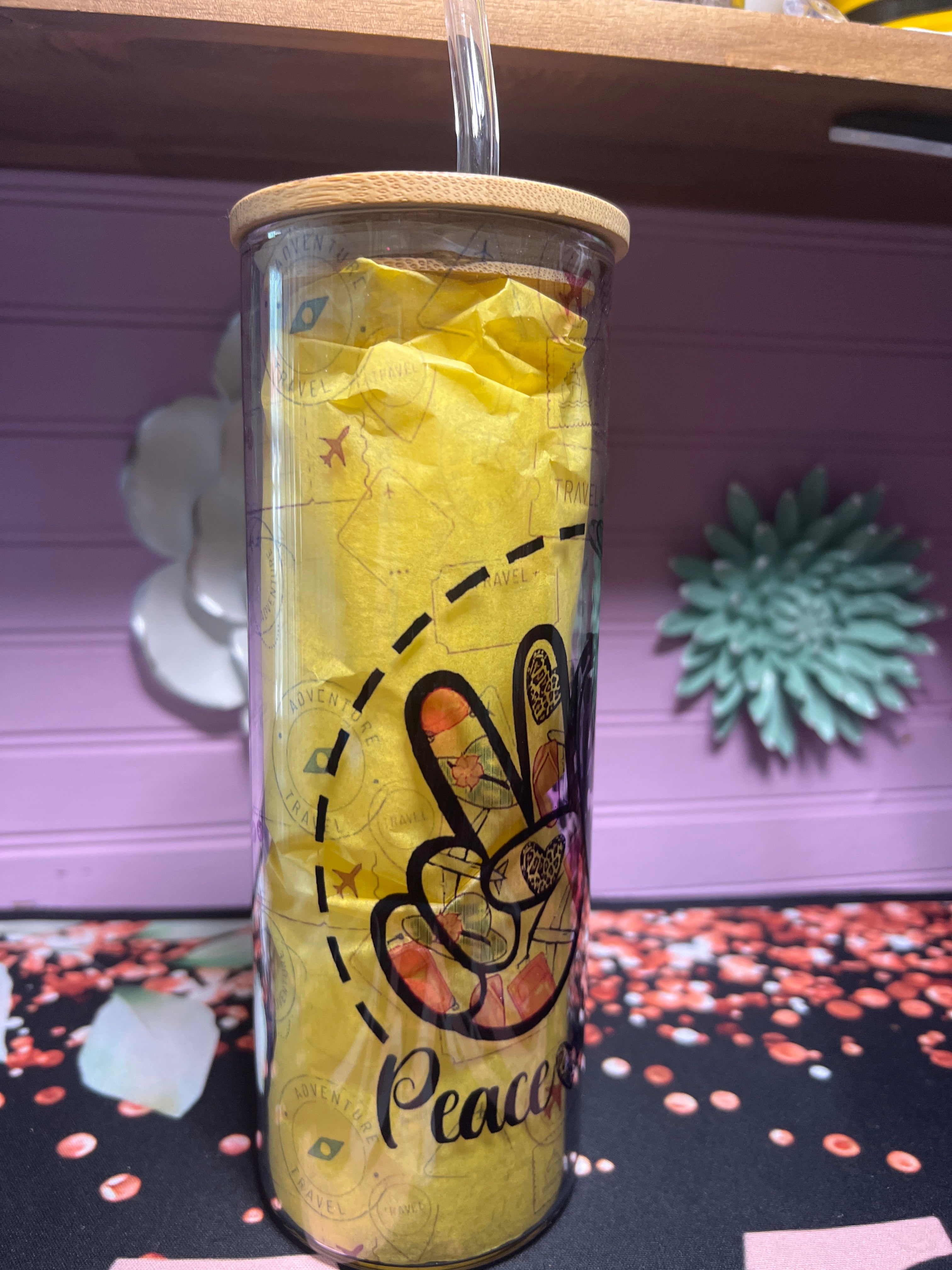 Peace  Love  Vacation glass cup 20 oz