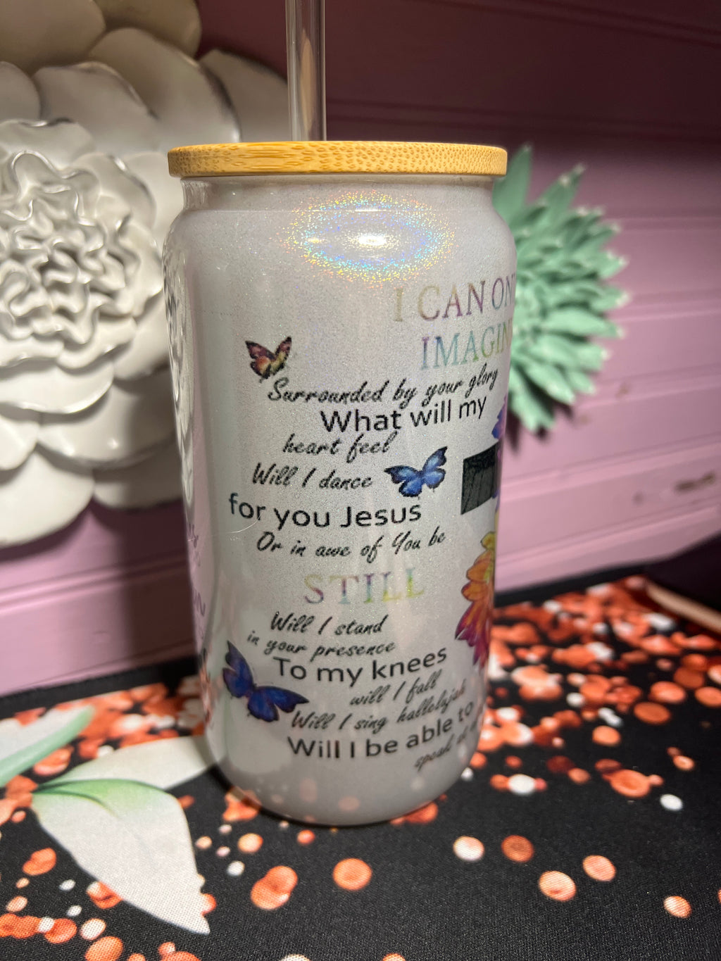 Glass cup 16 oz Faith